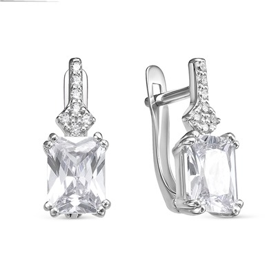 Серьги с фианитом родированные серебро 925*