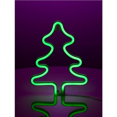 Неоновая вывеска «Ёлка» 20 × 25 см, батарейки ААх3 (не в комплекте), USB, свечение зелёное