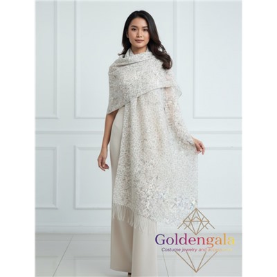 Палантин из хлопка и бамбука премиум Арт 2459/6 молочный фон