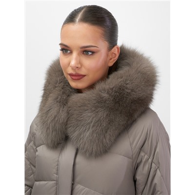Куртка зимняя женская с мехом и капюшоном тренд коричневого цвета 7608K