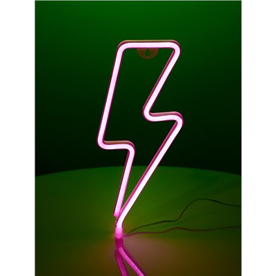 Неоновая вывеска «Молния» 13 × 33.5 см, батарейки ААх3 (не в комплекте), USB, свечение розовое