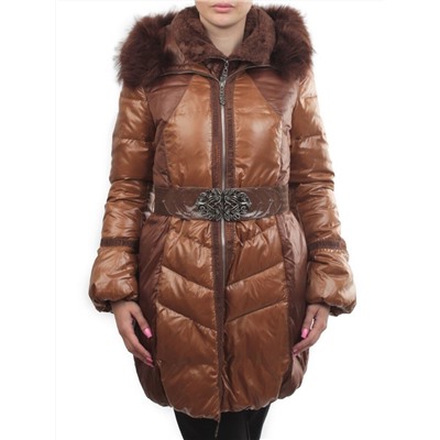 1207 BROWN Куртка зимняя женская (пух, натуральный мех)