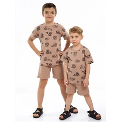 Детская пижама с шортами "Семья" / Коричневый