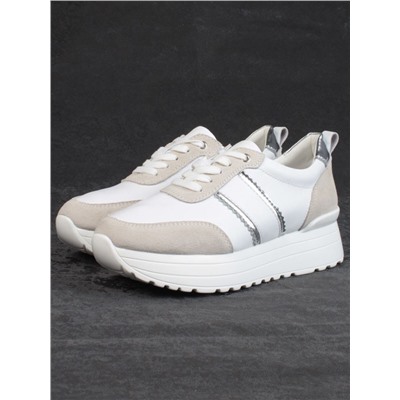 05-PDE40-2 WHITE/BEIGE Кроссовки женские (натуральная кожа, натуральная замша)