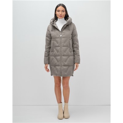 Куртка зимняя женская классическая с капюшоном серого цвета 7671Sr