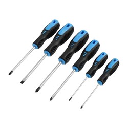 Набор отверток ТУНДРА, CrV, хром, 2К рукоятки, PH0, SL3×75 мм, PH1-2, SL5-6×100 мм, 6 шт.