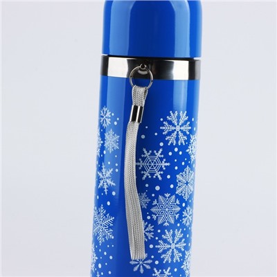 Термос с подвесом новогодний «Снежинки», 500 мл, синий