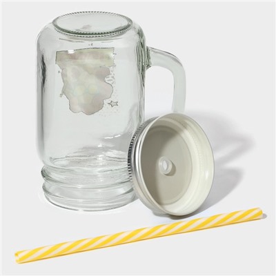 Банка с крышкой и трубочкой «Ко МИКС», 450 мл, 10×7.5×13 см