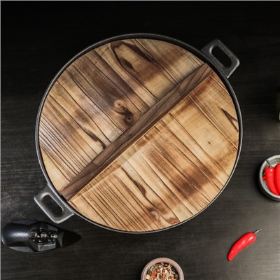 Сковорода-ВОК Magma «Хемминг», 31×8 см, чугун, с деревянной крышкой, индукция, чугун, чёрная