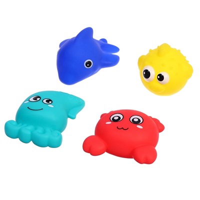 Резиновые игрушки для купания в ванной Крошка Я, набор, с сачком, МИКС