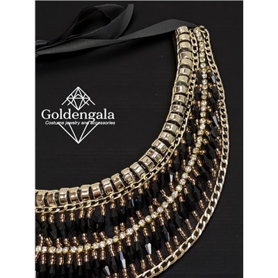 Колье-воротник текстильное с хрусталиками П4/06