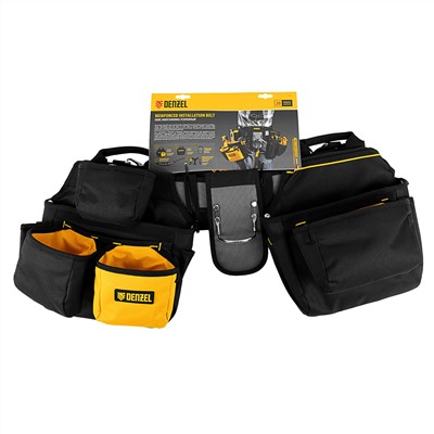 Пояс монтажника усиленный, с лямками, сумки поясные, держатель для молотка Denzel