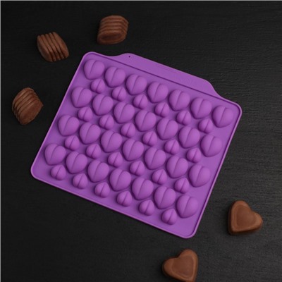 Форма для шоколада Доляна «Море сердец», силикон, 18×15×1 см, 52 ячейки, МИКС