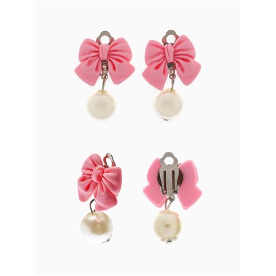Набор детских украшений Выбражулька «Бант», 4 предмета: кулон, браслет d=6 см кольцо, клипсы, бело-розовый