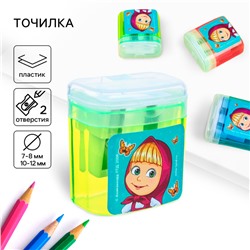 Точилка пластиковая с контейнером, двойная, МИКС, «Маша и медведь»