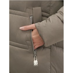 Пальто зимнее утепленное с капюшоном женское светло-коричневого цвета 7779SK