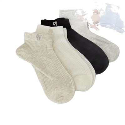 Ins simple Korean solid color embroidered bow socks shallow mouth JK girl versatile breathable boneless socks thin cotton