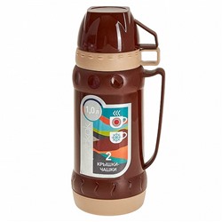 Термос Alpenkok AK-10035S со стеклянной колбой 1,0л, 2 крышки-чашки КОРИЧНЕВЫЙ (12) оптом