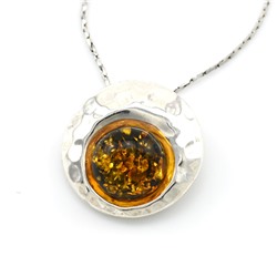 Круглая подвеска 17мм с янтарем С925 цв.зеленый, 2,6г