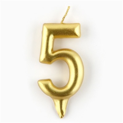 Свеча для торта, цифра «5», золото, 3 х 6 см