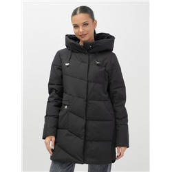 Куртка женская демисезонная с капюшоном черного цвета 1139Ch