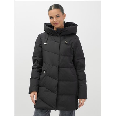 Куртка женская демисезонная с капюшоном черного цвета 1139Ch
