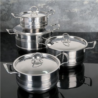 Набор кастрюль «Ясмин», 4 шт.: 2 л, 2.7 л, 3.5 л, 4.5 л, d=17/19/21/23 см, индукция, нержавеющая сталь