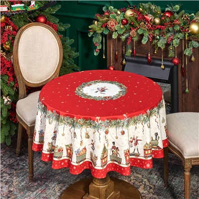 СКАТЕРТЬ КРУГЛАЯ  "ЩЕЛКУНЧИК" ,150СМ , КРАСНЫЙ ,100% ХЛОПОК , ТВИЛ