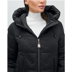 Куртка зимняя женская классическая с капюшоном черного цвета 7671Ch