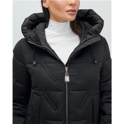 Куртка зимняя женская классическая с капюшоном черного цвета 7671Ch