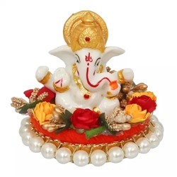 Статуэтка Ганеши, Polyresin Lord Ganesha Statue on Decorative Handcrafted Plate, произв. eCraftIndia