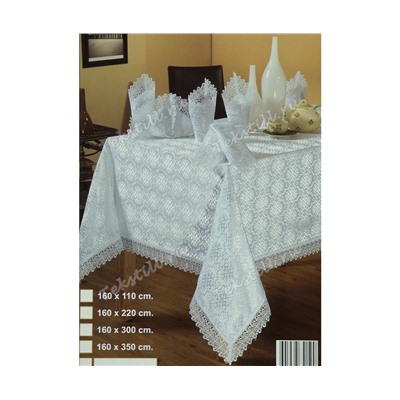 Скатерть с Гипюром 160x220 см. + 8 Салфеток Menekse - Cicek Ceyiz
