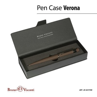 Ручка шариковая поворотная, 1.0 мм, BrunoVisconti VERONA, стержень синий, металлический корпус Soft Touch коричневый, в футляре из экокожи