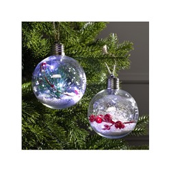 Набор ёлочных шаров «Веточки и шишки», 2 шт., d=10 см, 5 LED, от батареек, свечение белое