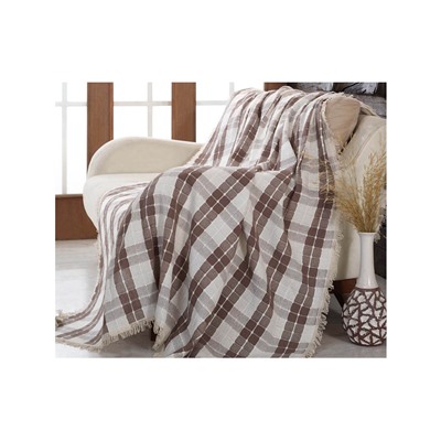 Покрывало Накидка на Диван 180x230 см. 100% Хлопок Koltuk Örtüsü Naturel Min.Kareli Kahve