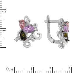 Серьги 'Трилистник' с аметистом, турмалином и фианитами, родий ТГСН.889ЦВR