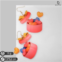 Серьги пластик «Сердца» коробочки, цветные в золоте