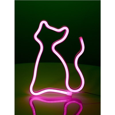 Неоновая вывеска «Кошка» 16 × 23 см, батарейки ААх3 (не в комплекте), USB, свечение розовое
