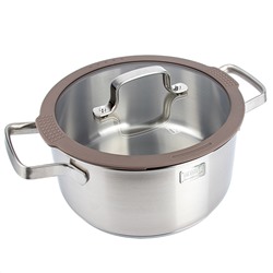 Кастрюля из нержавеющей стали "Experience" 2,9л, д20см, h10,3см, s0,6мм, дно д18,7см, s4мм, стеклянная крышка с широким силиконовым ободом и сливом, пароотовод, капсулированное дно, полировка внешняя - матовая, внутренняя - матовая, ручки из нержавею