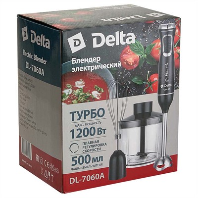Блендер погружной 1200 Вт DELTA DL-7060A с измельчителем, венчиком, черный