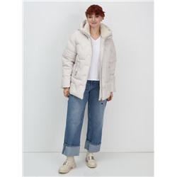 Куртка зимняя женская из овчина стильная и модная бежевого цвета 7309B