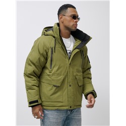 Куртка спортивная мужская зимняя с капюшоном цвета хаки 25321Kh