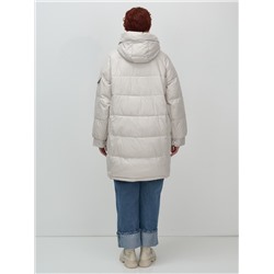 Куртка зимняя женская с капюшоном модная бежевого цвета 7341B