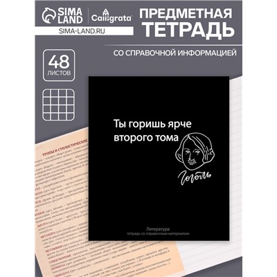 Тетрадь предметная 48 листов в линейку Calligrata, «На Чёрном. Литература», обложка мелованный картон