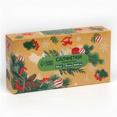 Салфетки бумажные в коробке «Новый год! Зимний уют», 100 шт., двухслойные