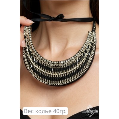 Колье-воротник текстильное с хрусталиками П4/06