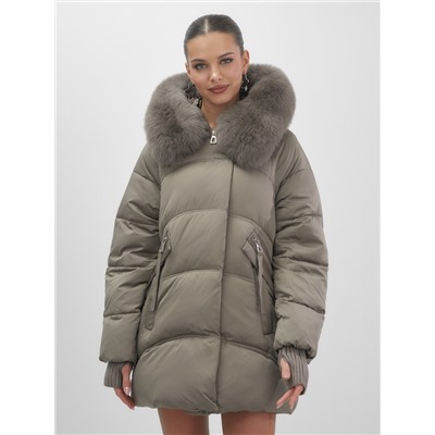 Куртка зимняя женская с мехом и капюшоном тренд коричневого цвета 7737K