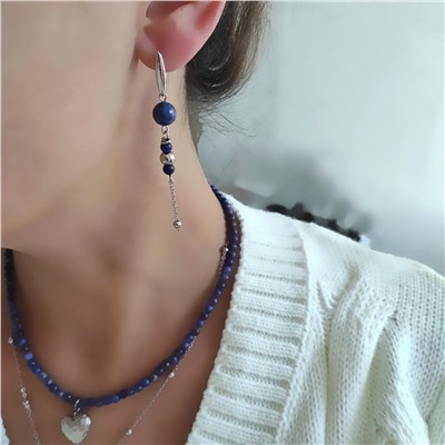 Серьги с лазуритом в белом металле