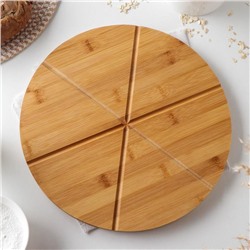 Доска для подачи пиццы Доляна, d=32 см, в комплекте с ножом, бамбук, нержавеющая сталь