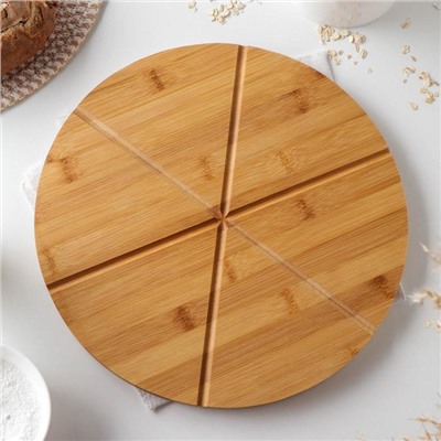 Доска для подачи пиццы Доляна, d=32 см, в комплекте с ножом, бамбук, нержавеющая сталь